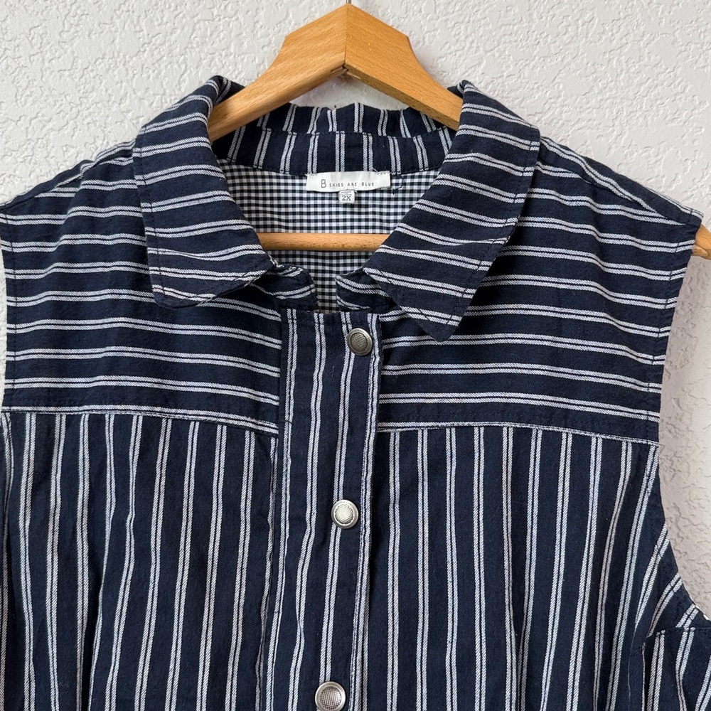Skies Are Blue Cinch Vest Striped Blue White Plus Size XXLarge - Picture 3 of 10